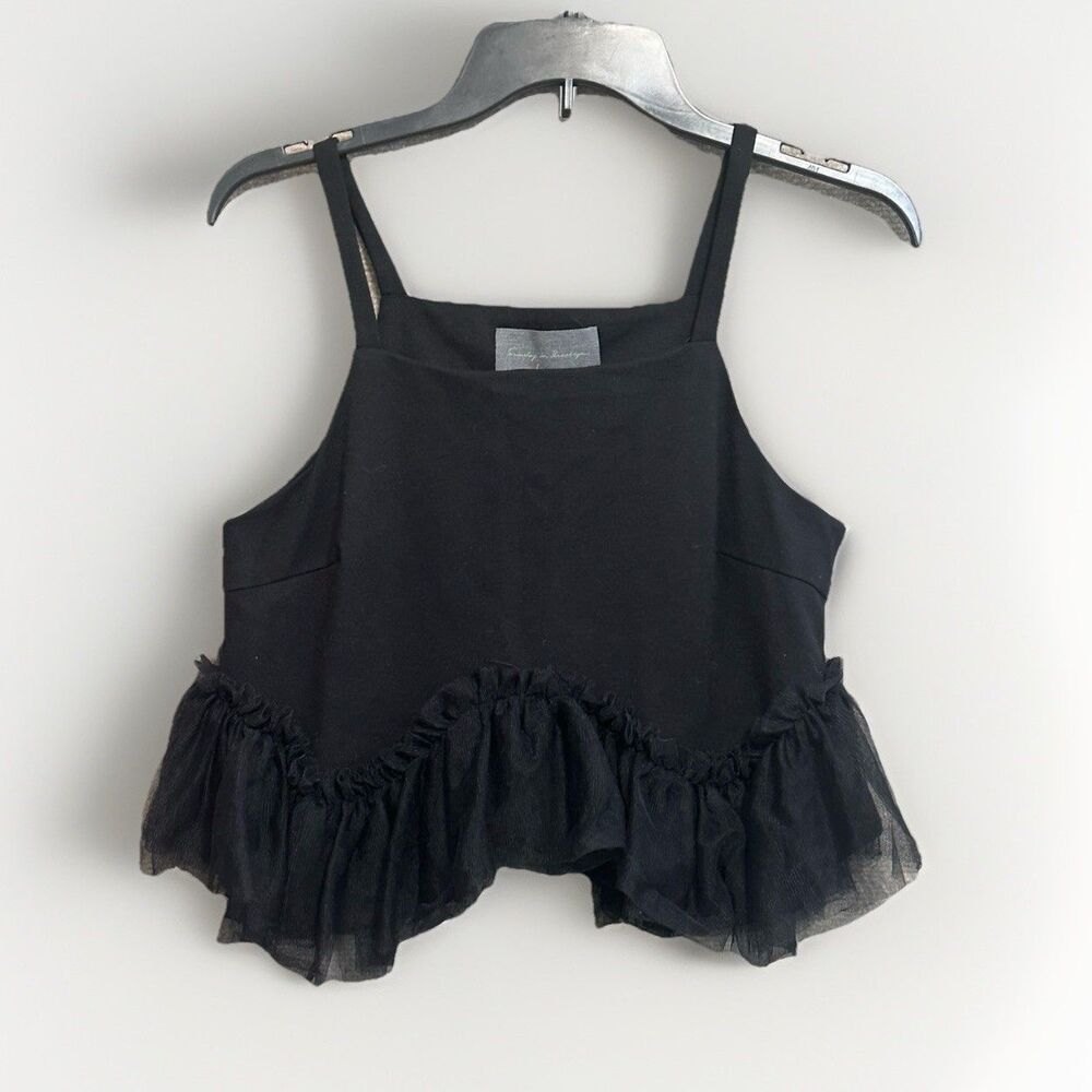 Sunday In Brooklyn Anthro Top Cropped Black Tulle Sz Small Festival Whimsical
